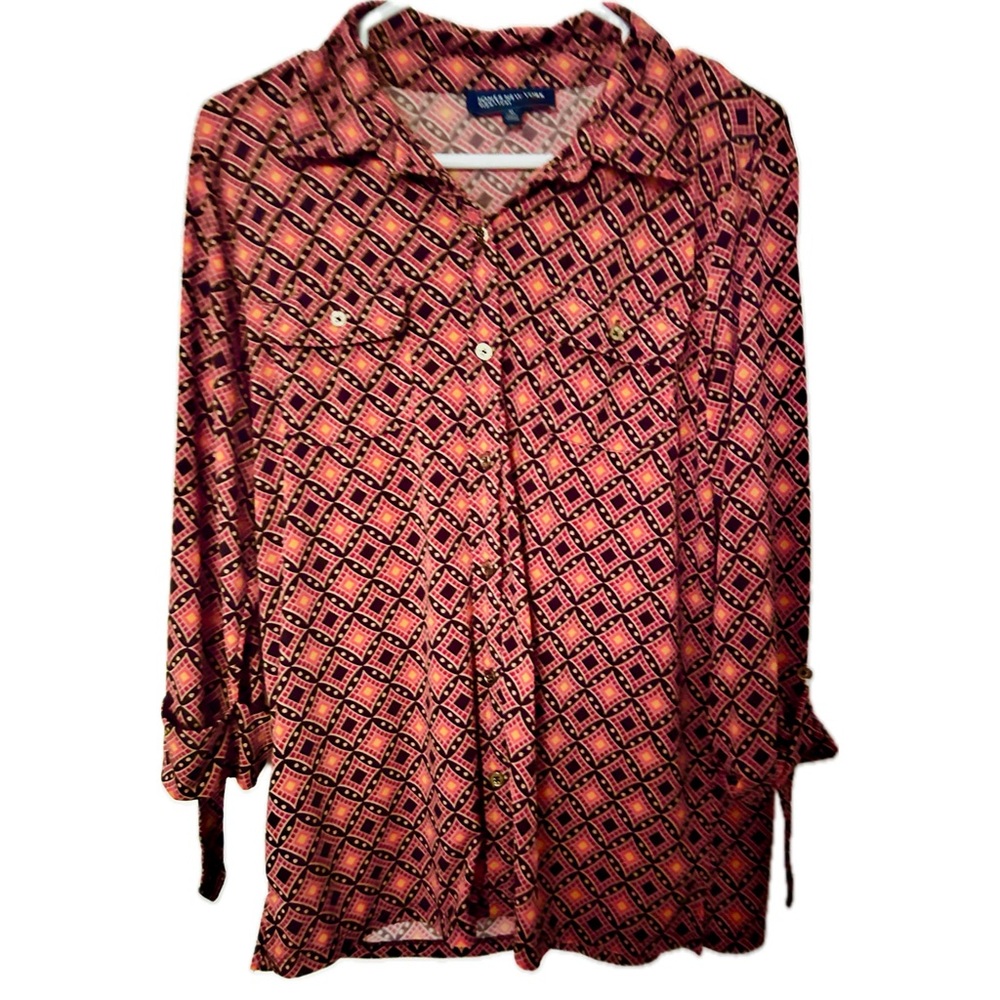 Jones New York Retro 3/4 Sleeve Blouse Size M